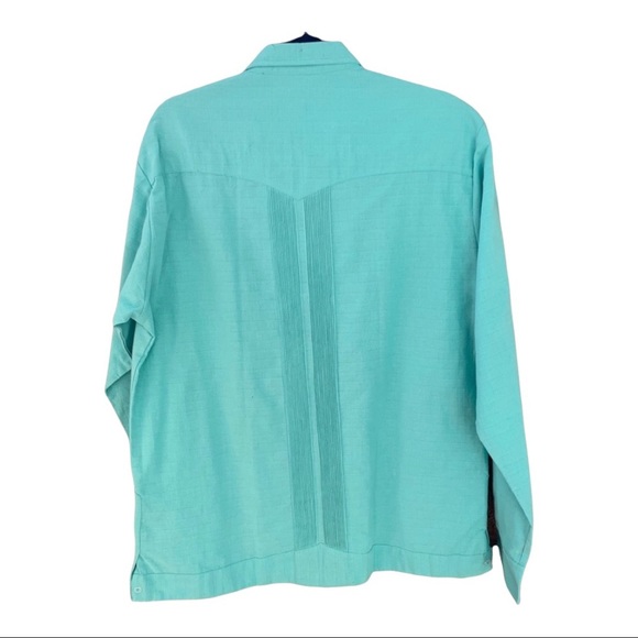 𝅺Guayabera Shirt Long Sleeve 100% Linen Teal NWOT - Picture 2 of 13
